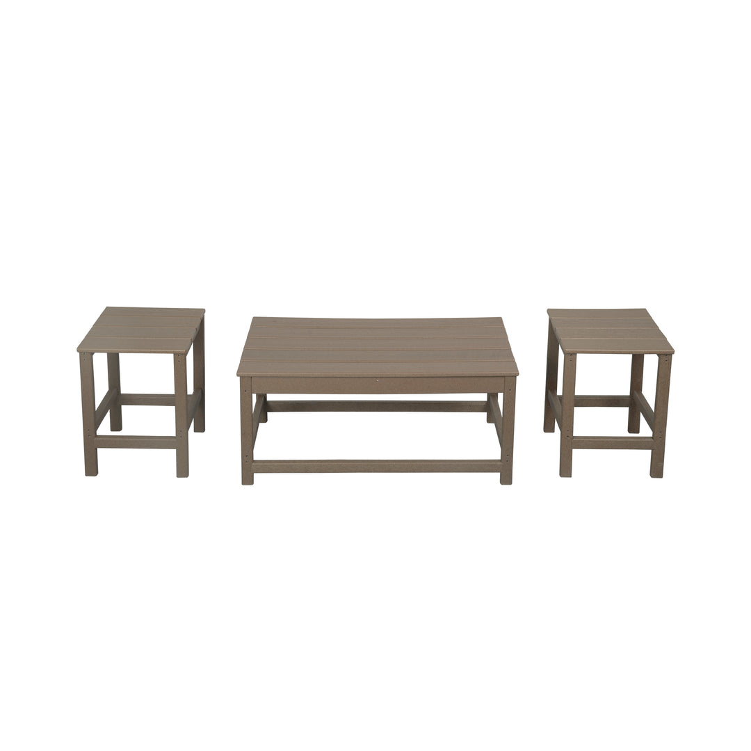 Malibu 3 Pieces Outdoor Poly Adirondack Coffee Table and Side Table Set