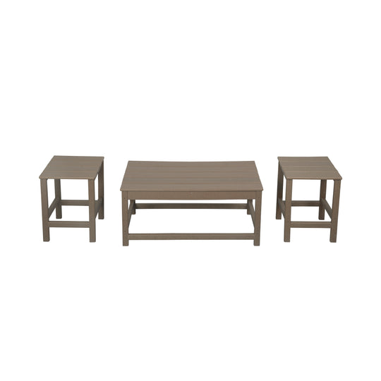 Malibu 3 Pieces Outdoor Poly Adirondack Coffee Table and Side Table Set