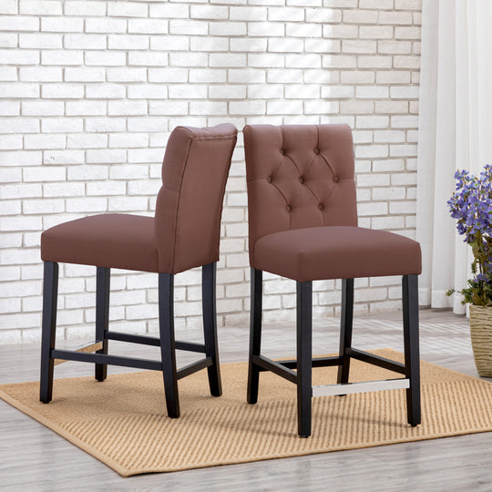 Hayes 24" Linen Fabric Tufted Counter Stool (Set of 2), Black