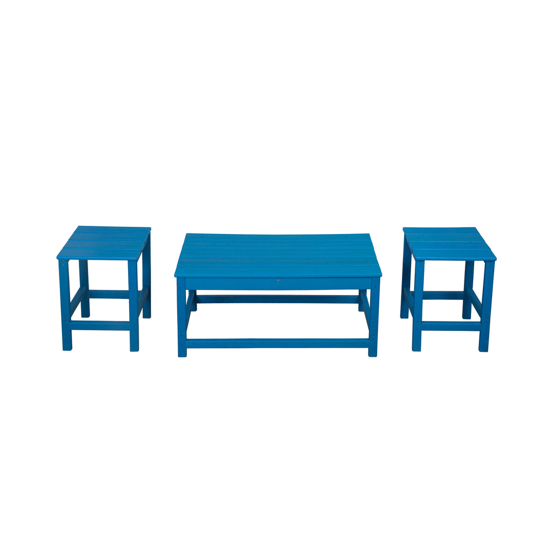 Malibu 3 Pieces Outdoor Poly Adirondack Coffee Table and Side Table Set