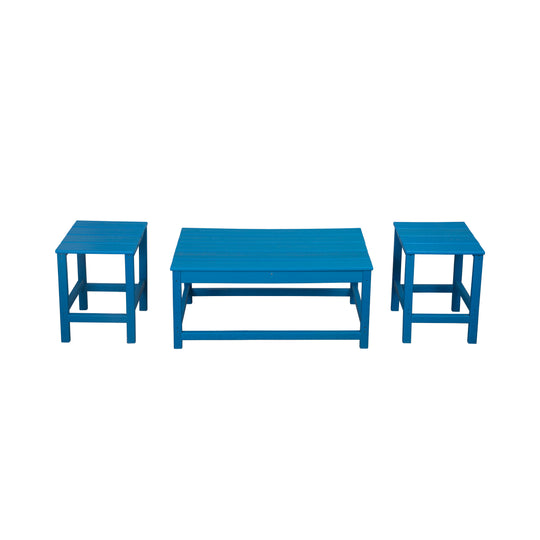 Malibu 3 Pieces Outdoor Poly Adirondack Coffee Table and Side Table Set