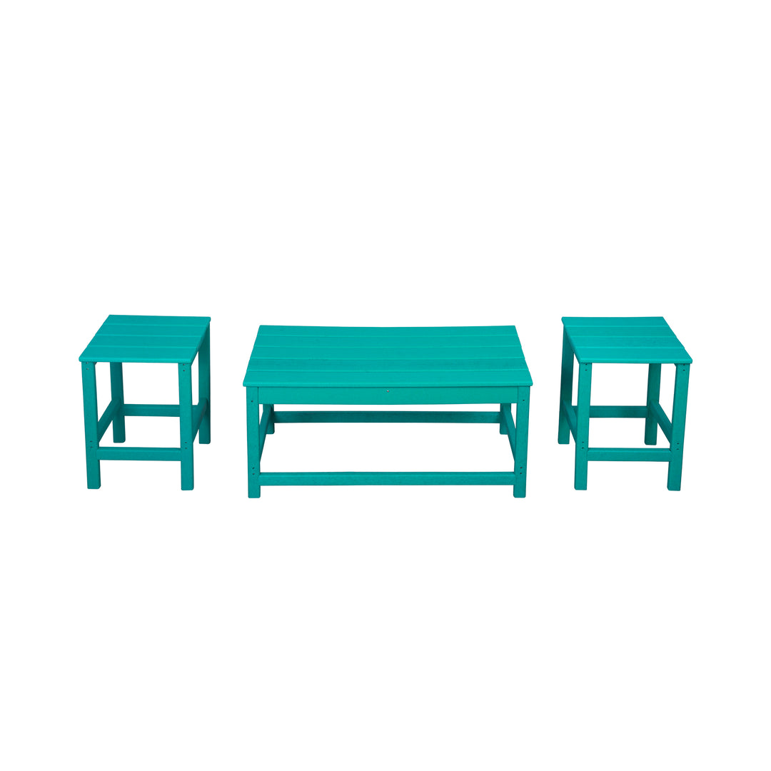 Malibu 3 Pieces Outdoor Poly Adirondack Coffee Table and Side Table Set