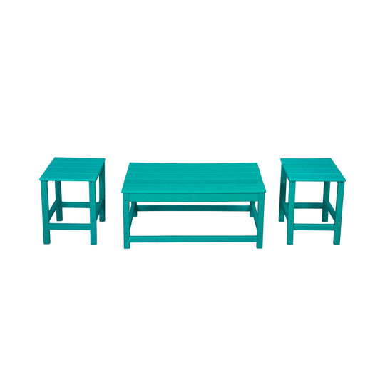 Malibu 3 Pieces Outdoor Poly Adirondack Coffee Table and Side Table Set