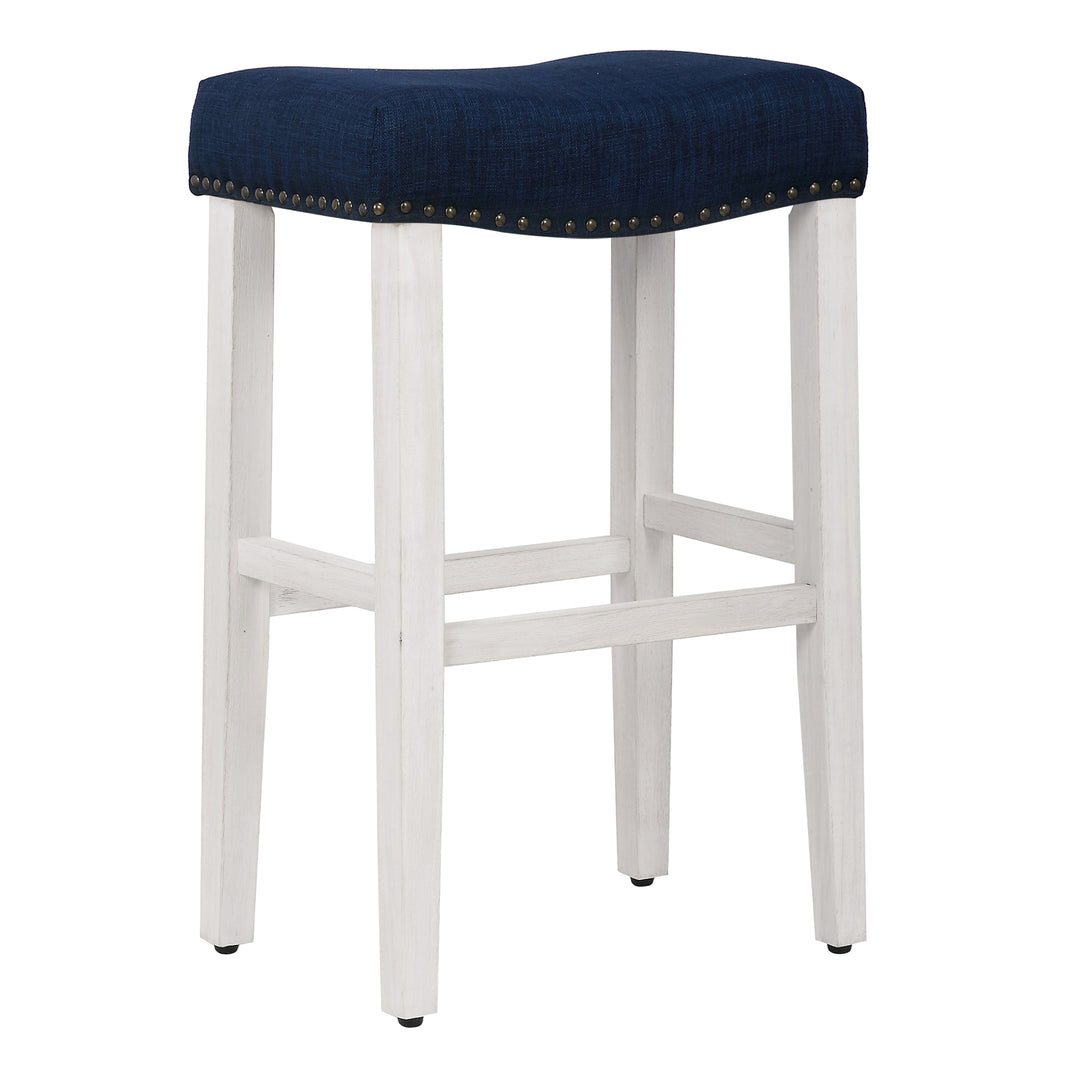 Lenox 29" Upholstered Saddle Seat Bar Stool, Antique White
