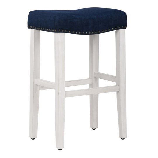 Lenox 29" Upholstered Saddle Seat Bar Stool, Antique White