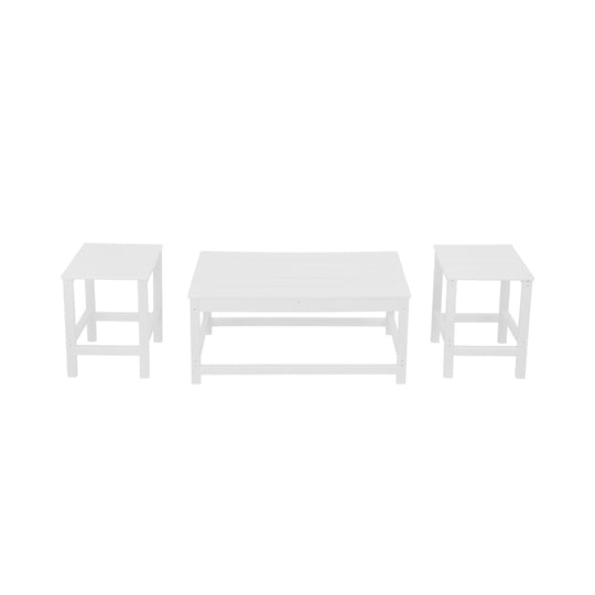 Malibu 3 Pieces Outdoor Poly Adirondack Coffee Table and Side Table Set