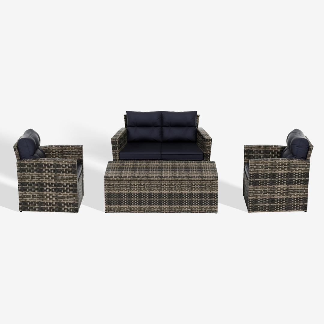 Helio 4-Piece Brown Wicker Conversation Sofa Set with Cushions