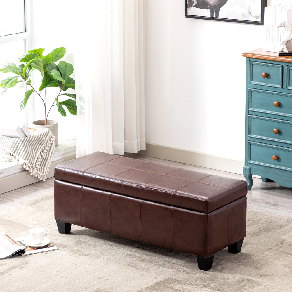 Jake 42" Inch Faux Leather Storage Ottoman Bench