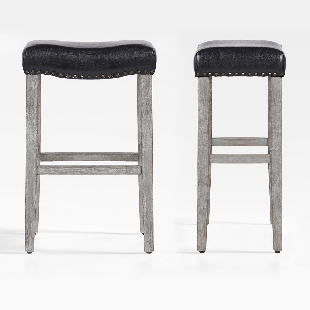 Lenox 29" Upholstered Saddle Seat Bar Stool (Set of 2), Antique Gray