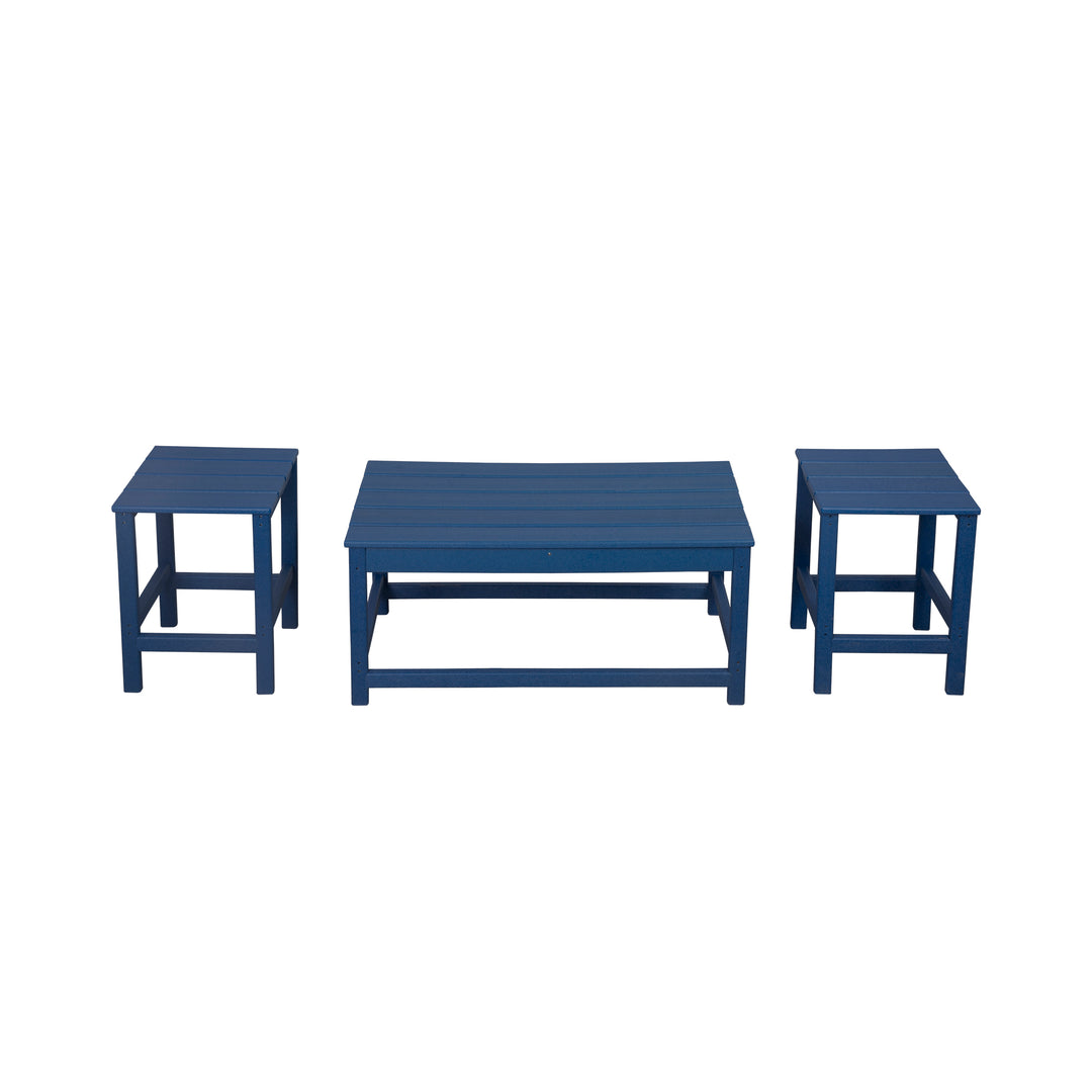Malibu 3 Pieces Outdoor Poly Adirondack Coffee Table and Side Table Set