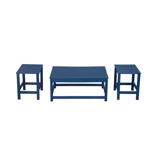 Malibu 3 Pieces Outdoor Poly Adirondack Coffee Table and Side Table Set