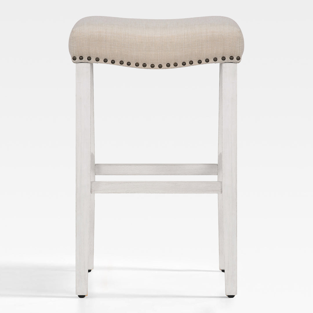 Lenox 29" Upholstered Saddle Seat Bar Stool, Antique White