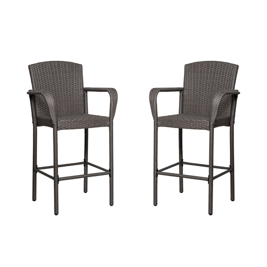 Melvi Outdoor Wicker Rattan Bar stool (Set of 2)