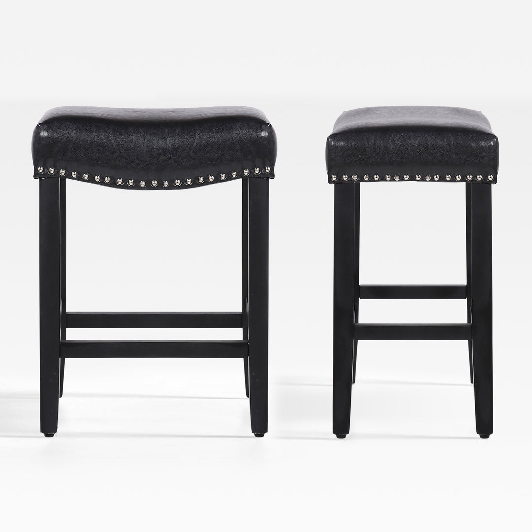 Lenox 24" Upholstered Saddle Seat Counter Stool (Set of 2), Black