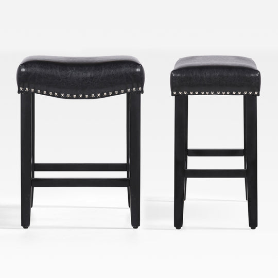 Lenox 24" Upholstered Saddle Seat Counter Stool (Set of 2), Black