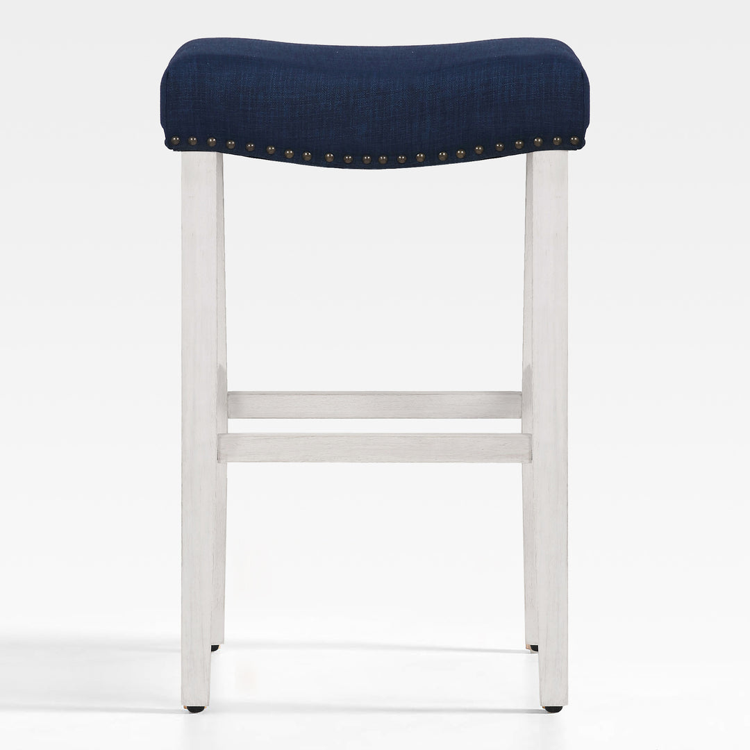 Lenox 29" Upholstered Saddle Seat Bar Stool, Antique White