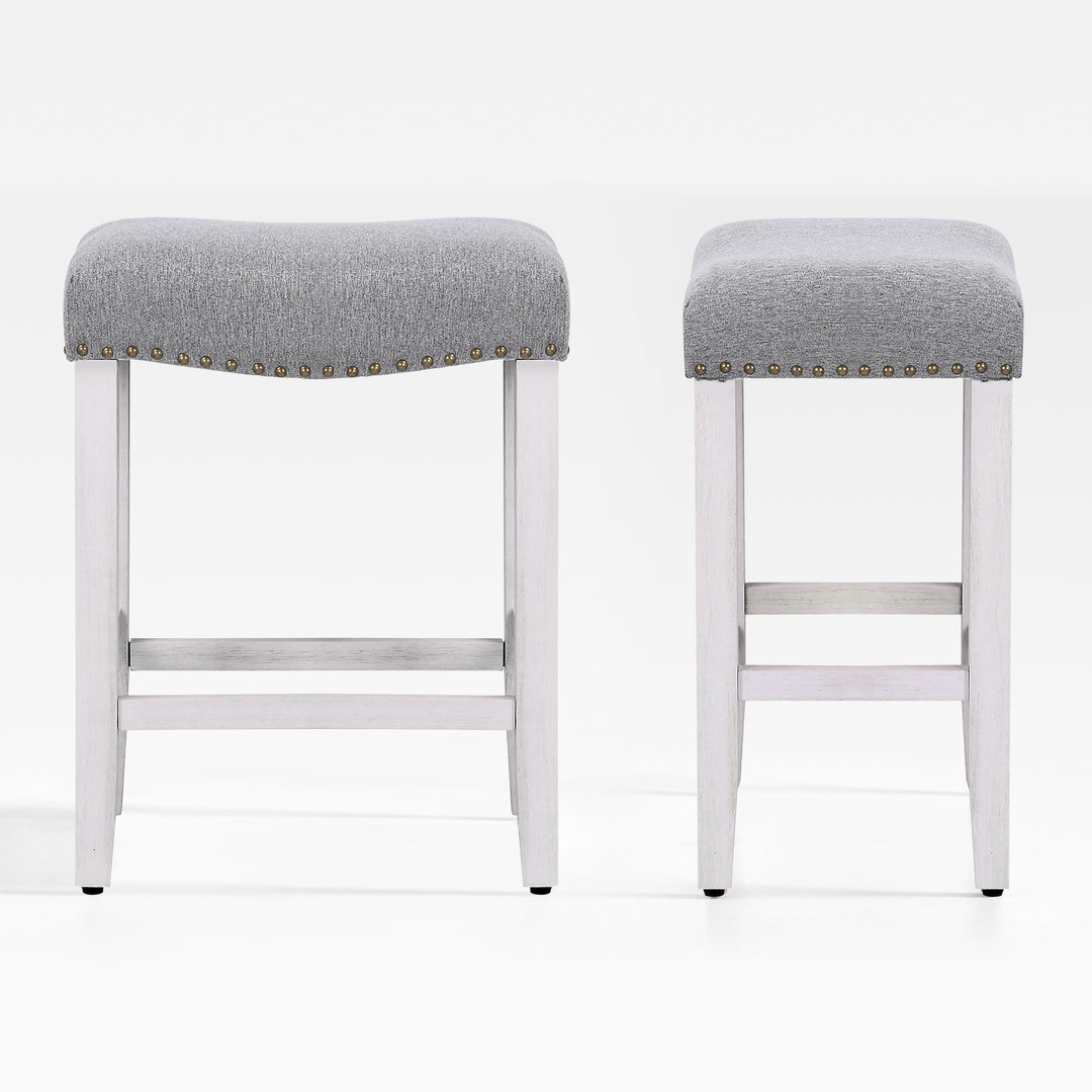 Lenox 24" Upholstered Saddle Seat Counter Stool (Set of 2), Antique White