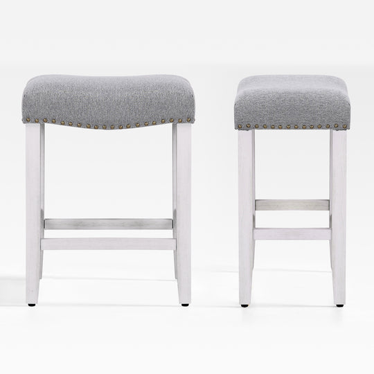 Lenox 24" Upholstered Saddle Seat Counter Stool (Set of 2), Antique White