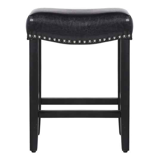 Lenox 24" Upholstered Saddle Seat Counter Stool (Set of 2), Black