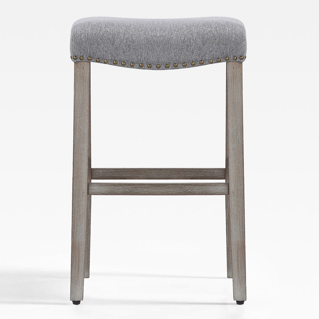 Lenox 29" Upholstered Saddle Seat Bar Stool, Antique Gray