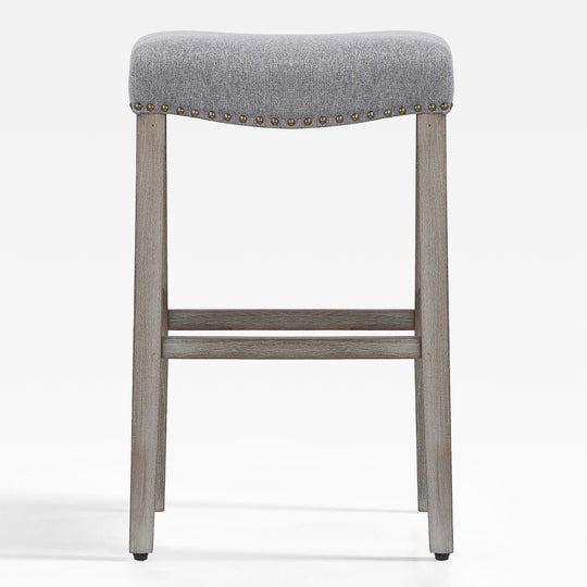Lenox 29" Upholstered Saddle Seat Bar Stool, Antique Gray