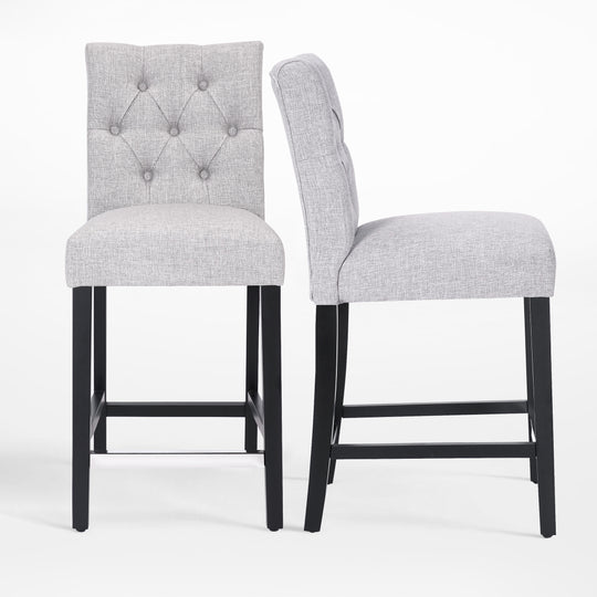 Hayes 24" Linen Fabric Tufted Counter Stool (Set of 2), Black
