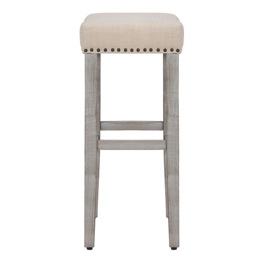 Lenox 29" Upholstered Saddle Seat Bar Stool, Antique Gray