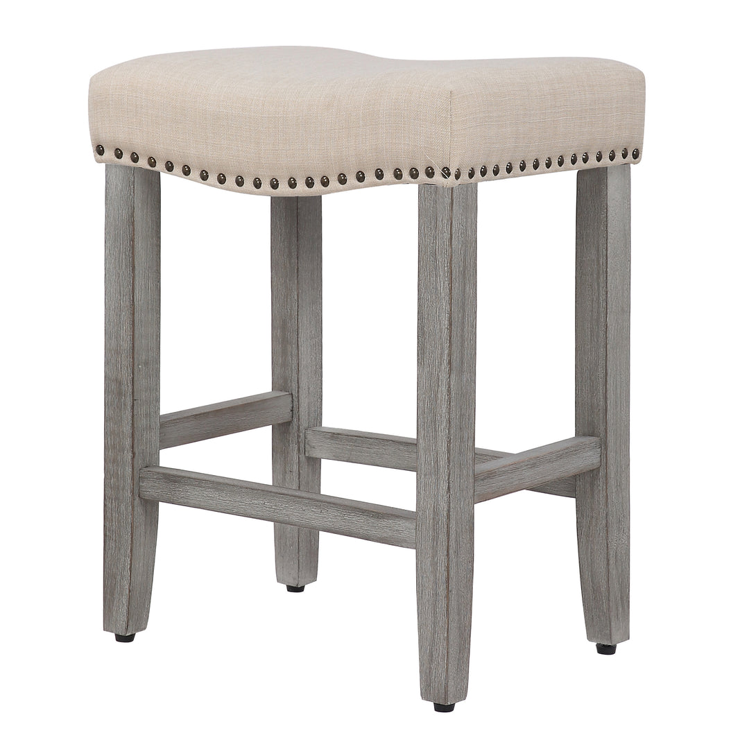 Lenox 24" Upholstered Saddle Seat Counter Stool (Set of 2), Antique Gray