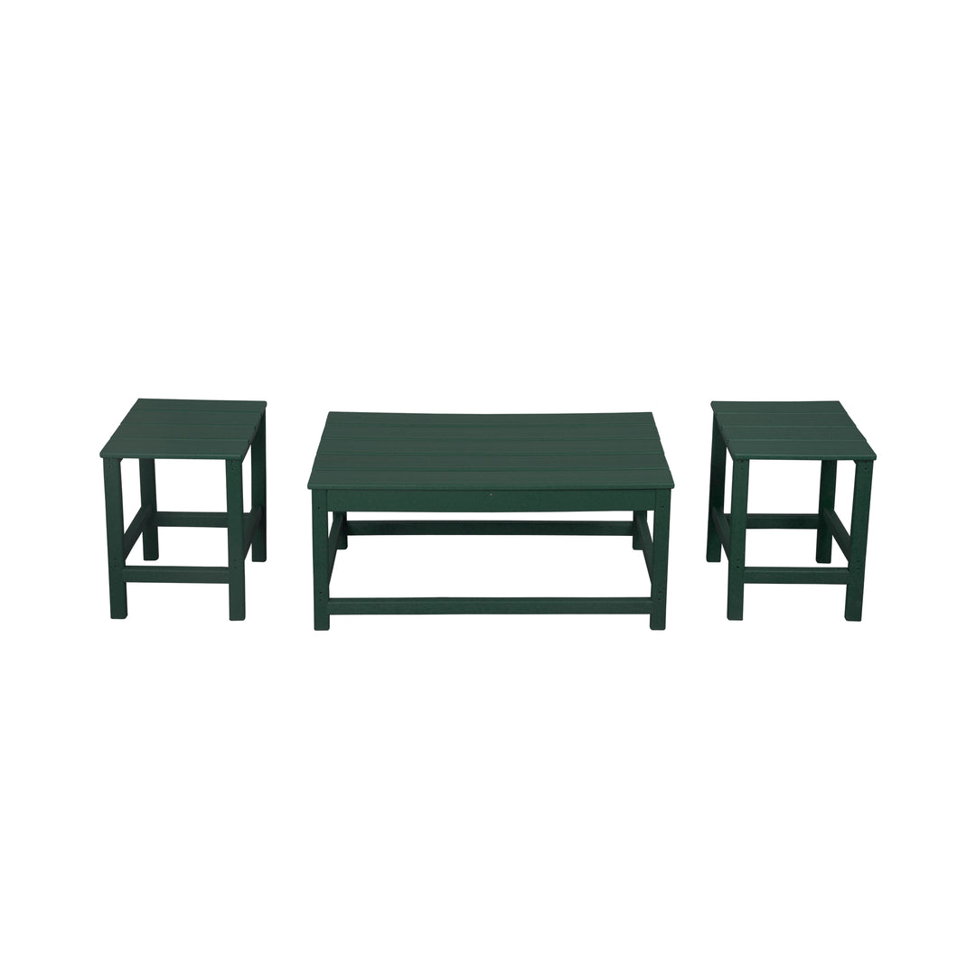 Malibu 3 Pieces Outdoor Poly Adirondack Coffee Table and Side Table Set