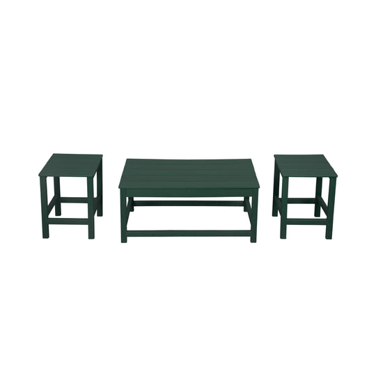 Malibu 3 Pieces Outdoor Poly Adirondack Coffee Table and Side Table Set