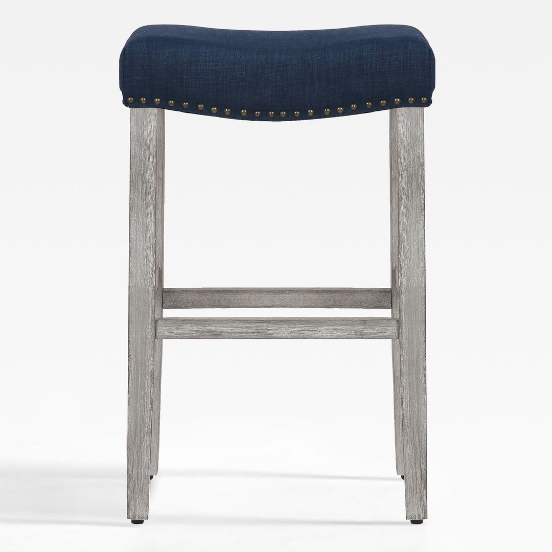Lenox 29" Upholstered Saddle Seat Bar Stool, Antique Gray