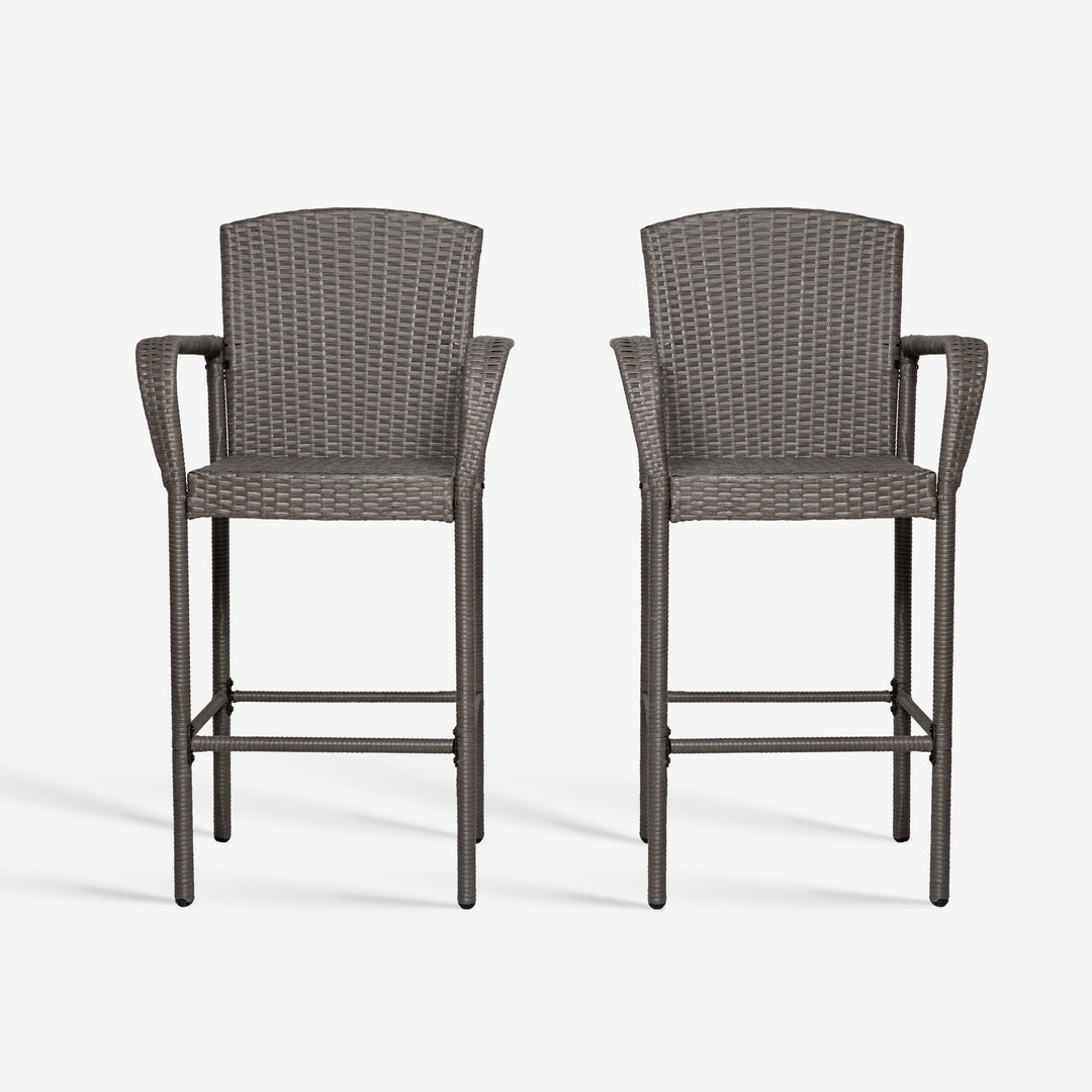 Melvi Outdoor Wicker Rattan Bar stool (Set of 2)