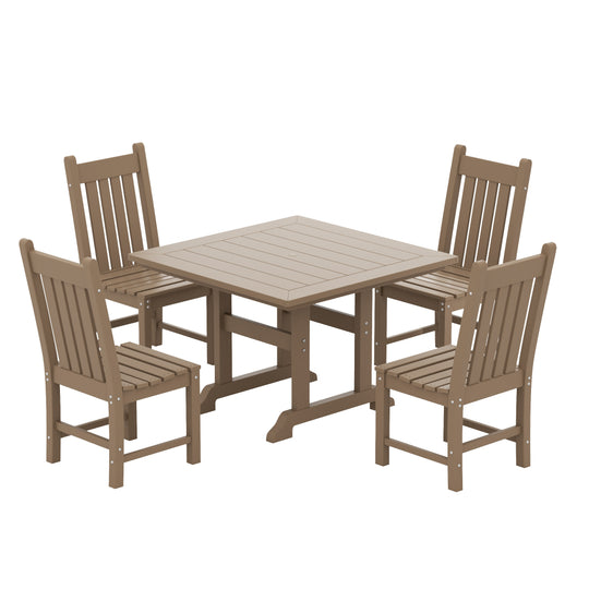 Malibu 5 Piece Outdoor Patio Dining Set Outdoor Square Table and Side Chair