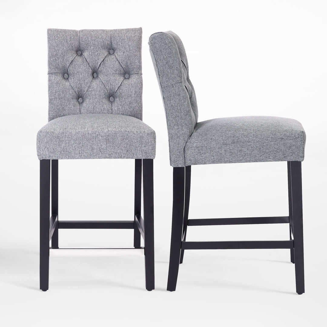 Hayes 24" Linen Fabric Tufted Counter Stool (Set of 2), Black