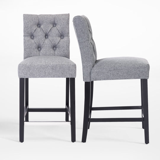 Hayes 24" Linen Fabric Tufted Counter Stool (Set of 2), Black