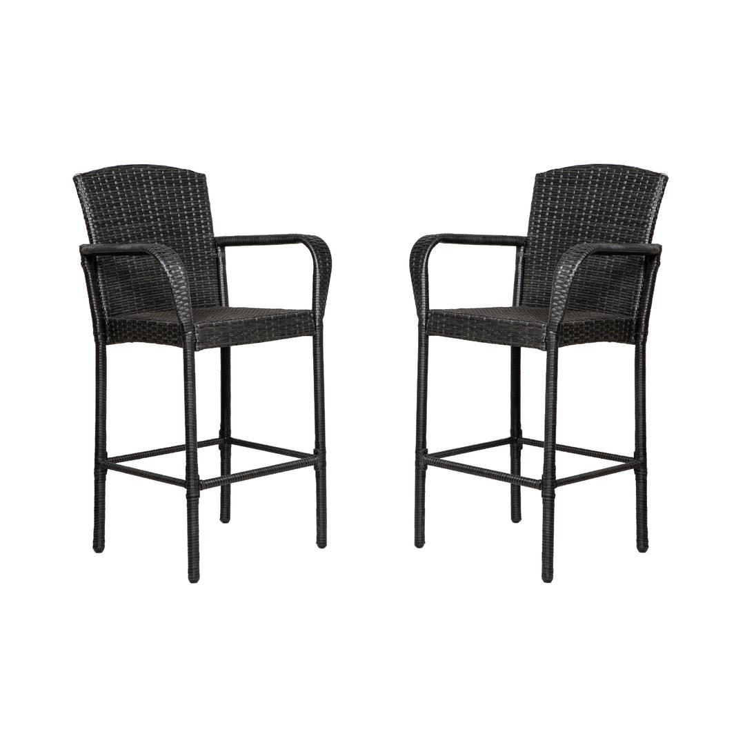 Melvi Outdoor Wicker Rattan Bar stool (Set of 2)