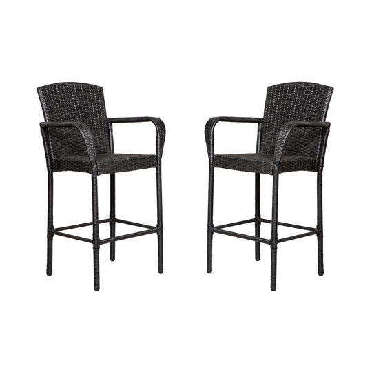 Melvi Outdoor Wicker Rattan Bar stool (Set of 2)