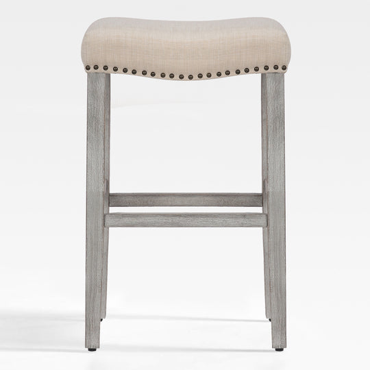 Lenox 29" Upholstered Saddle Seat Bar Stool, Antique Gray