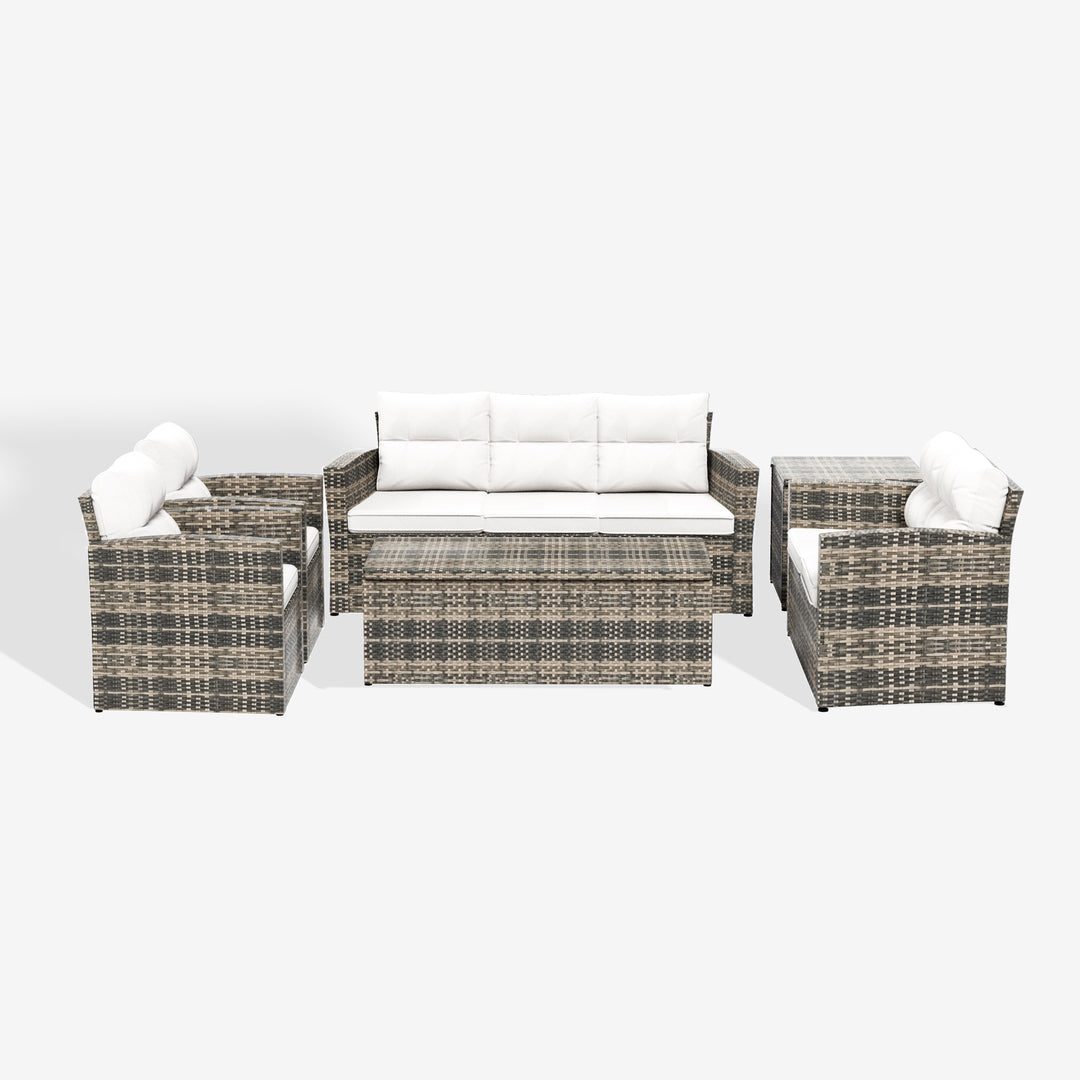 Helio 6-Piece Brown Wicker Outdoor Patio Conversation Sofa Set