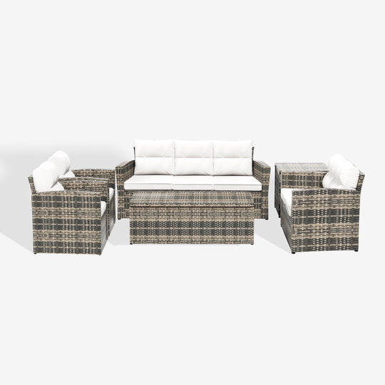 Helio 6-Piece Brown Wicker Outdoor Patio Conversation Sofa Set