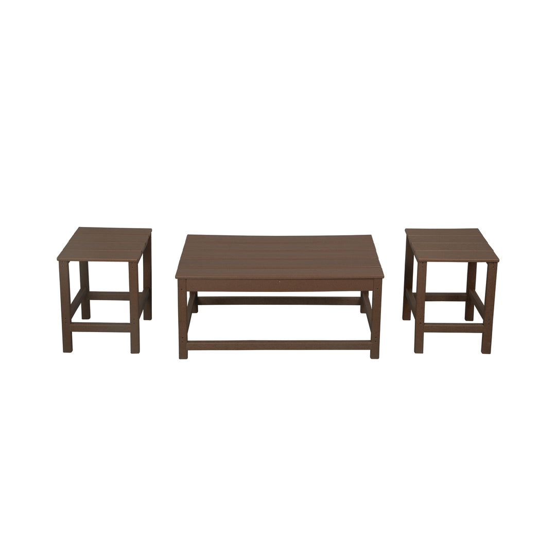 Malibu 3 Pieces Outdoor Poly Adirondack Coffee Table and Side Table Set