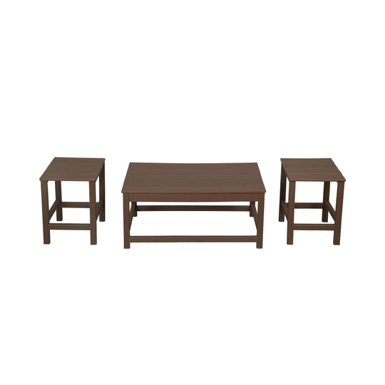 Malibu 3 Pieces Outdoor Poly Adirondack Coffee Table and Side Table Set
