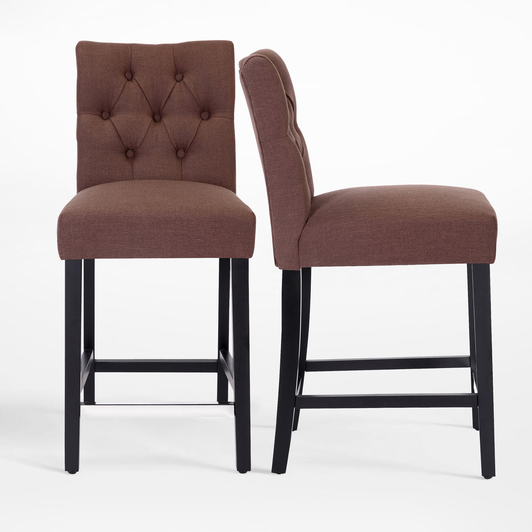 Hayes 24" Linen Fabric Tufted Counter Stool (Set of 2), Black
