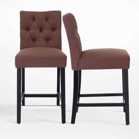 Hayes 24" Linen Fabric Tufted Counter Stool (Set of 2), Black