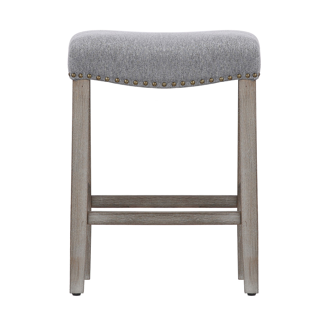 Lenox 24" Upholstered Saddle Seat Counter Stool (Set of 2), Antique Gray
