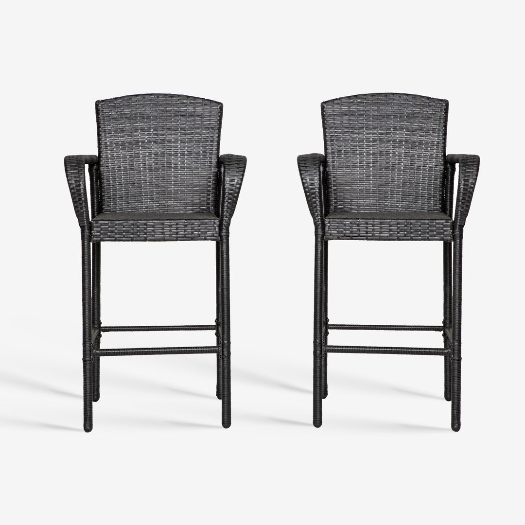 Melvi Outdoor Wicker Rattan Bar stool (Set of 2)