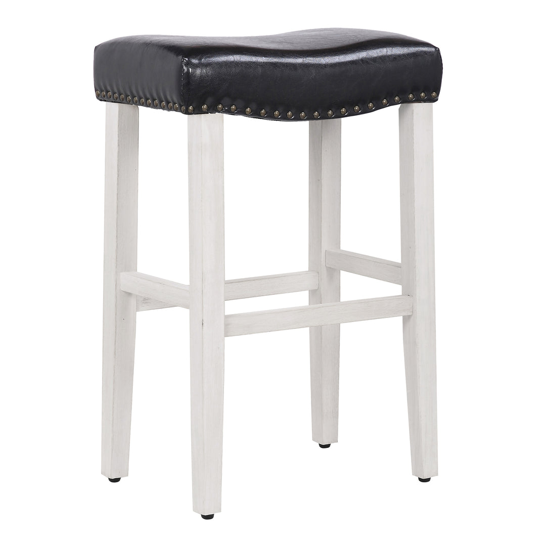 Lenox 29" Upholstered Saddle Seat Bar Stool, Antique White