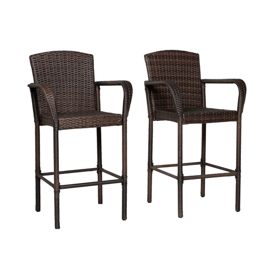 Melvi Outdoor Wicker Rattan Bar stool (Set of 2)