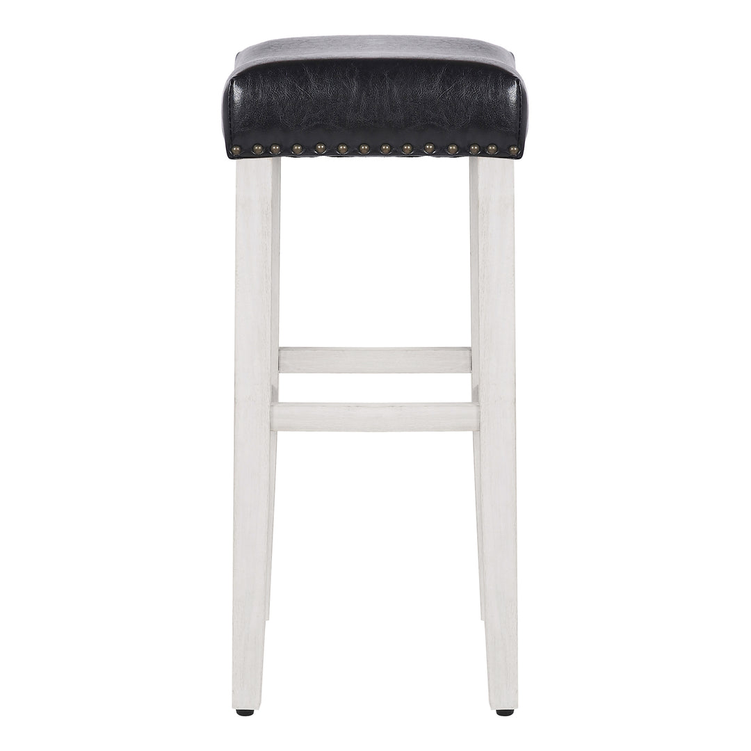 Lenox 29" Upholstered Saddle Seat Bar Stool, Antique White