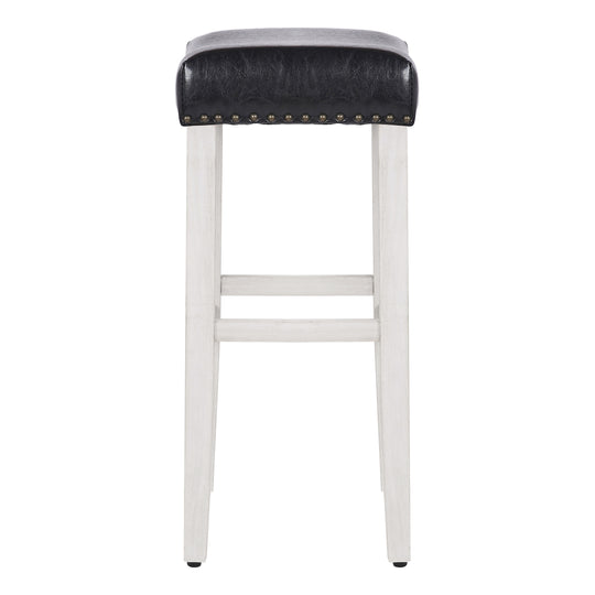 Lenox 29" Upholstered Saddle Seat Bar Stool, Antique White